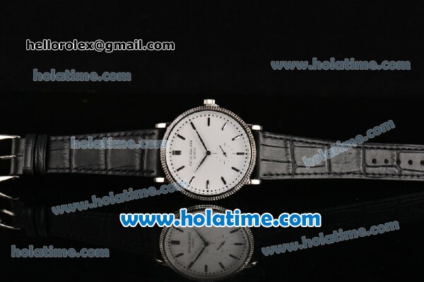 Patek Philippe Calatrava Miyota Quartz Steel Case with Silver Stick Markers and White Dial - Click Image to Close